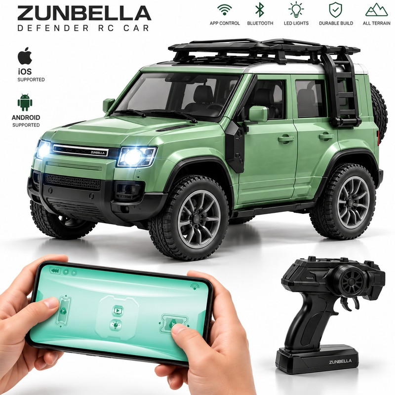 ZUNBELLA Defender Off-Road RC Car with App and Remote Control, LED Lights & Openable Door(Multicolor)