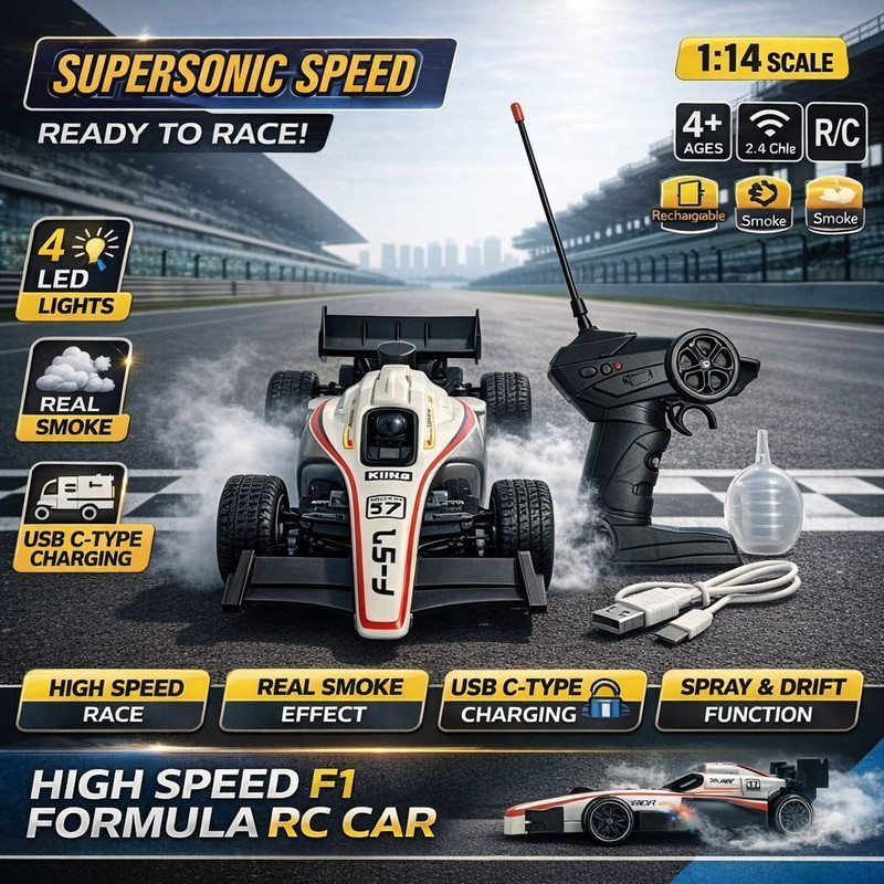Avantron Innovations Supersonic Speed F1 Pro Racing Car | Lights & Smoke Effect | USB C Charging(Red, White, Black)