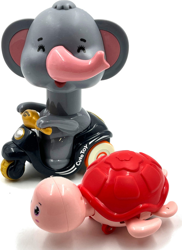 Playrox Toys For Kids Press and Go for 3 4 5 6 Years Boys Girls Birthday Return Gifts(Grey Elephant Scooter & Red Crawling Turtle)