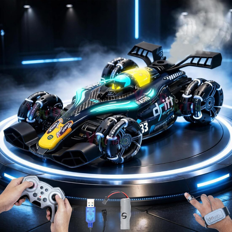 VikriDa RC 4x4 Formula Drift Smoke Car Gesture Control Stunt Racing Car 1:14 Scale(Multicolor)