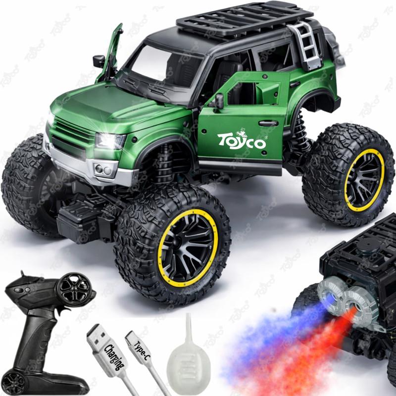Toyco 2.4GHz Offroad Defend Monster Rock Crawler Remote Car, Dual Smoke & Door Open(Green)