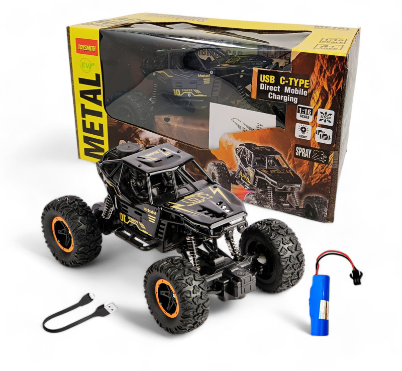fizz Remote Control Metal Car for Kids with Mist Smoke Monster Truck rock crawler_FT3(Black)