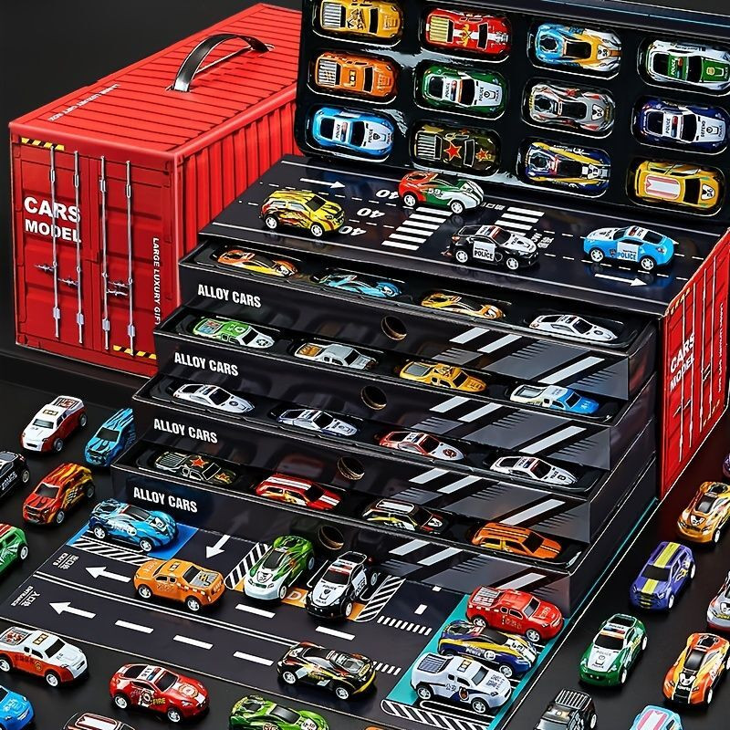 SHOPOGENIX Storage Box 48pc Diecast Toy Car Unisex Racing Collection Pull Back Car set(Multicolor)