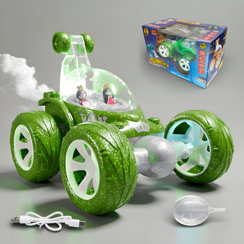 Urban Kiddzone Sparkling Stunt Car with LED Lights | 360 Flip Action Toy for Kids(Green)