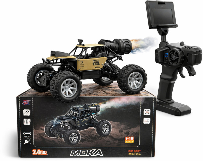 AKJ 1:18 RC Rock Crawler Car with Spray & Lights(Yellow & Black)