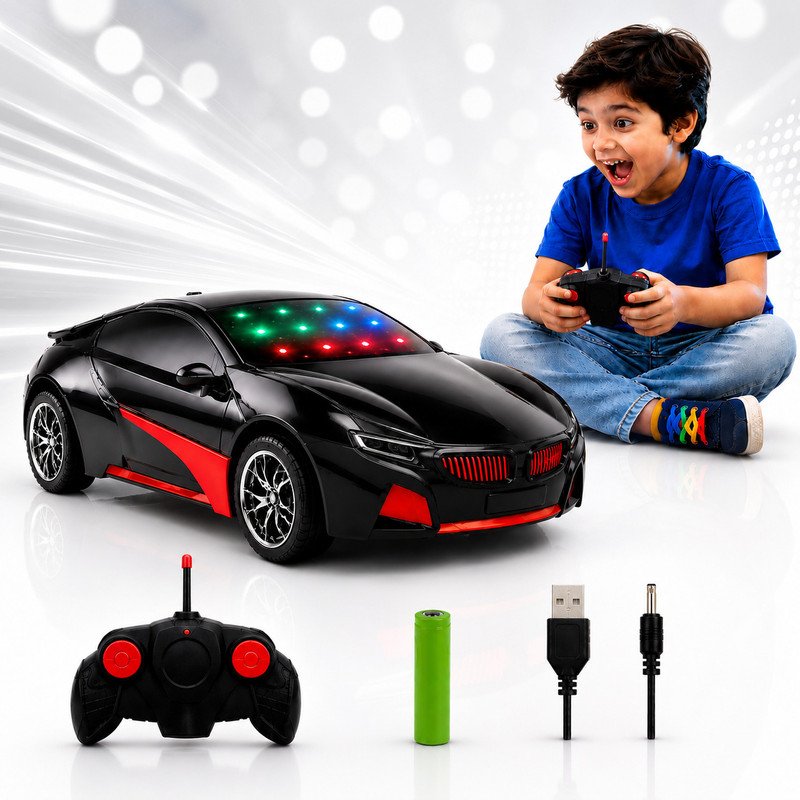 Buddynjoy 3D lighting kids high speed rechargeable remote control Car for 3+ Years(Black)