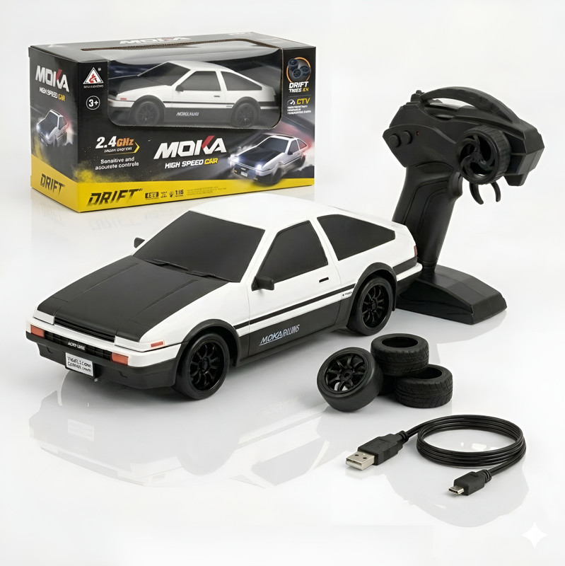 Flytek Rechargeable Drift rc car 4x4 rc drift car toy for kids with extra 4 tyre(White)