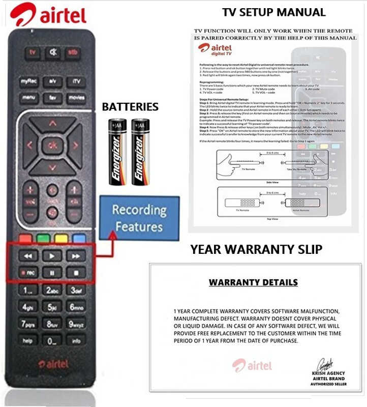 Airtel 100% Original HD Recording Universal (Works With All Tv) Airtel DTH Remote Controller(Black)