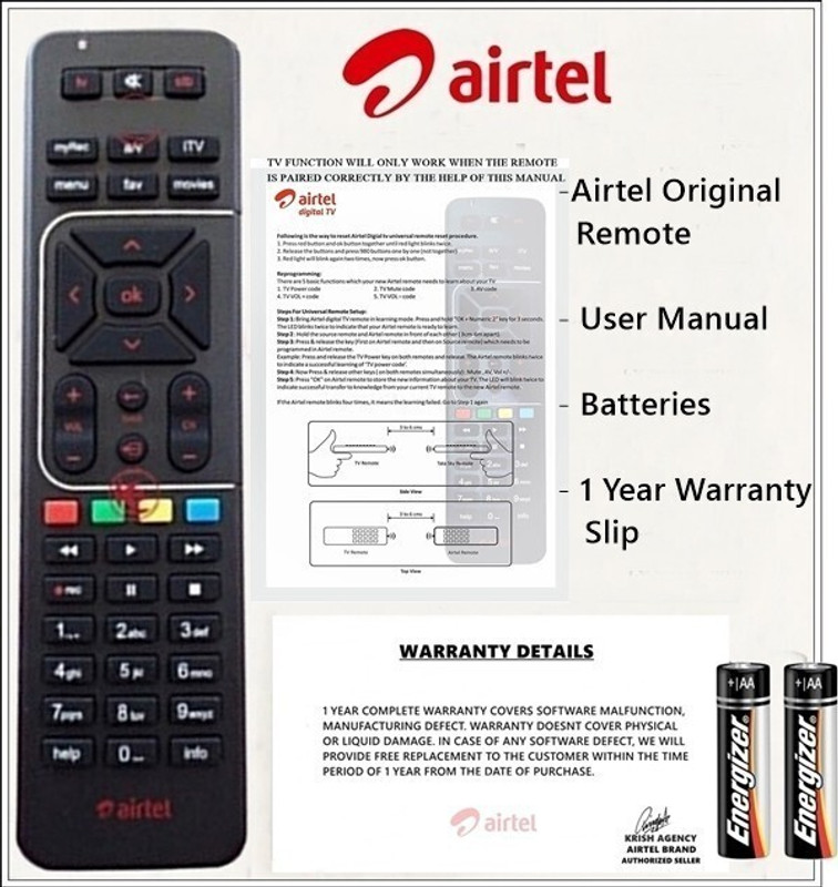 Airtel DTH 100% Genuine HD Recording Universal (Works With All Tv) Airtel DTH Remote Controller(Black)