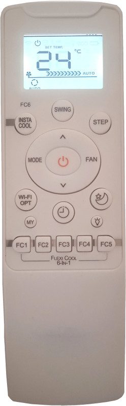 LipiWorld 234(O) RG56CMI-B2X Flexi Cool 6-in-1 AC Remote Control With Display Light Backlight Compatible For Carrier AC Remote Controller(Grey)