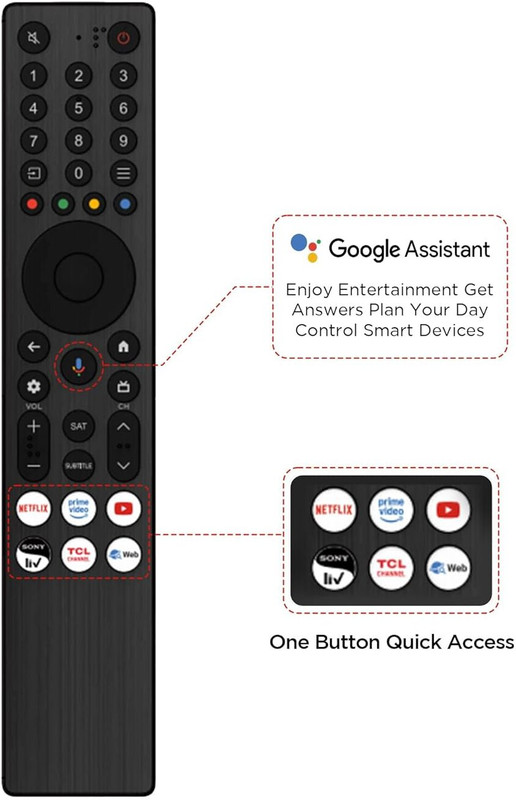 miracles in hand REMOTE COMPATIBLE WITH 4K UltraHD Smart QLED TV (VOICE Google Assistant Working) TCL Remote Controller(Black)