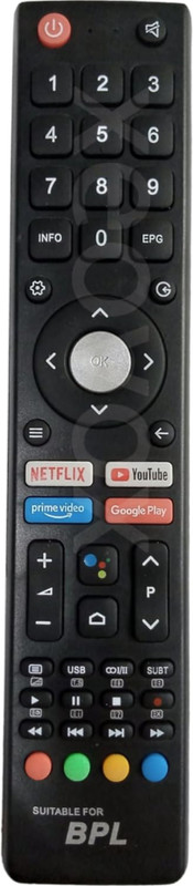 Solid BPL Television with OTT Hotkeys Without Voice Command BPL Compatible for BPL Tv Remote Control Suitable for Smart Android 4k LED Remote Control Compatible for BPL LCD LED TV Remote Controller(Black)
