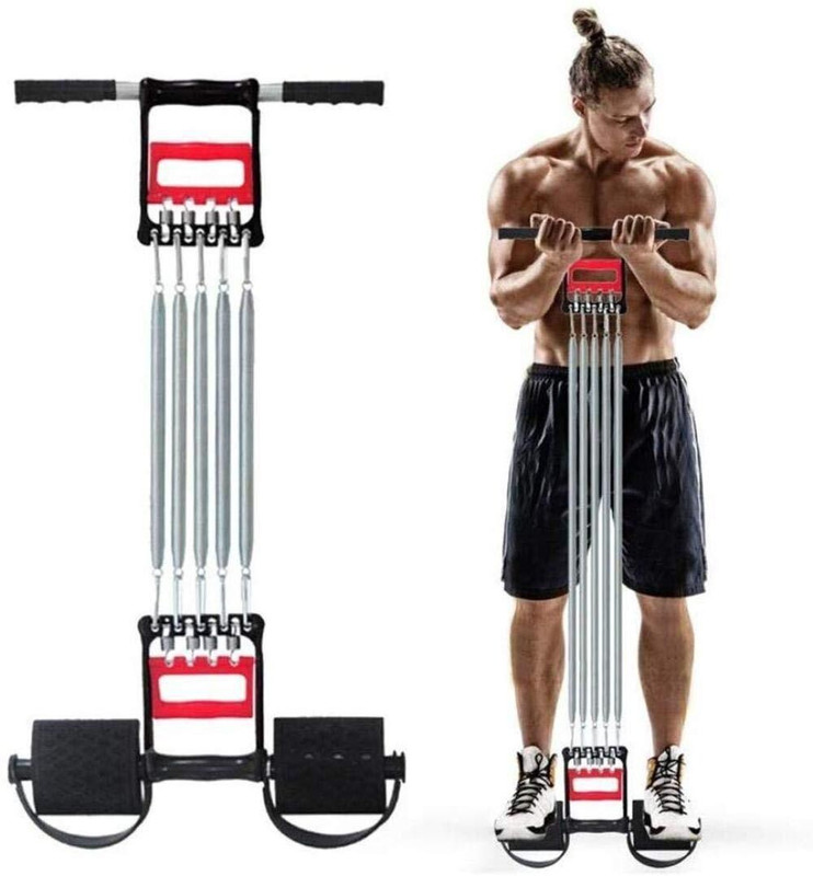 LinerLiner Boutique Multi Usage 5 Detachable Chest Pull Spring Inbuilt Hand Gripper Cum Tummy Trimmer Resistance Tube(Red)