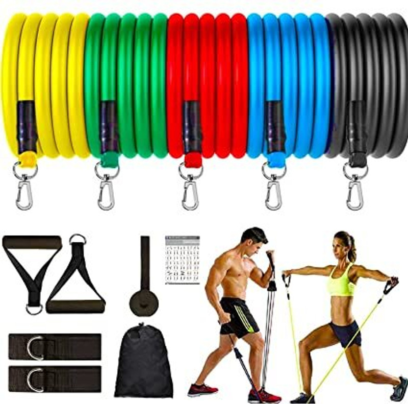 FIT BEE 11 Pcs Resistance Band Set for Workout & Exercise with Door Anchor and Hook Resistance Tube(Multicolor)