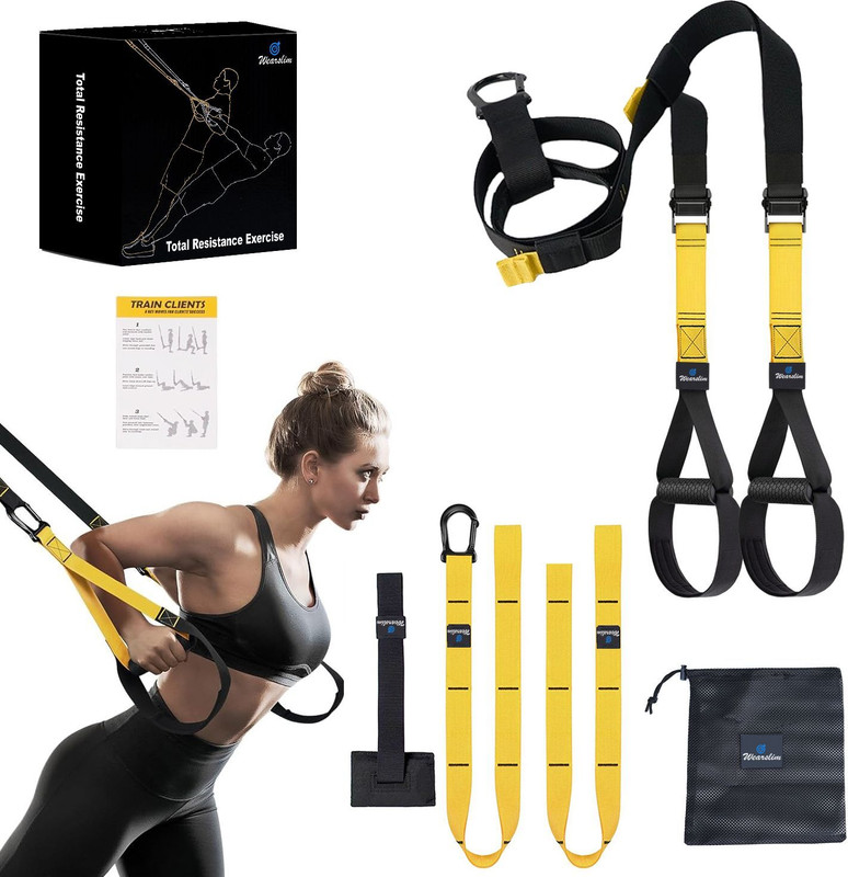 Wearslim Suspension Trainer System Lightweight & Portable Full Body Workout Resistance Tube(Yellow::Black)