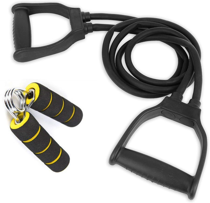 Fitnesstricks Gym Combo of 2- Double Toning Tube with Foam Hand Gripper Resistance Tube(Multicolor)