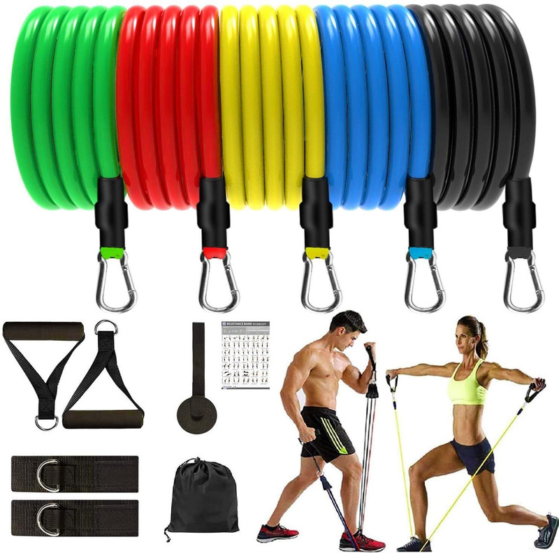 Athlian 11-in-1 Resistance Tube Set, 150 lbs Home Gym Exercises Resistance Tube(Black, Blue, Green, Red, Yellow)