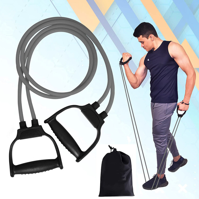 Pristyn care Double Toning | Exercise Resistance Tube | Stretching Tube | Full Body Workout Resistance Tube(Full Body Workout, Home Gym and Toning for Men and Women (Toning Tube Gray)