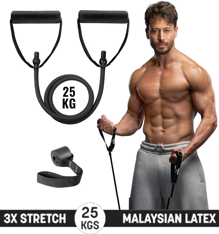 SLOVIC Gym Latex Tube With Foam Handles & Door Anchors For Stretching Excersise(25KGS) Resistance Tube(Black)