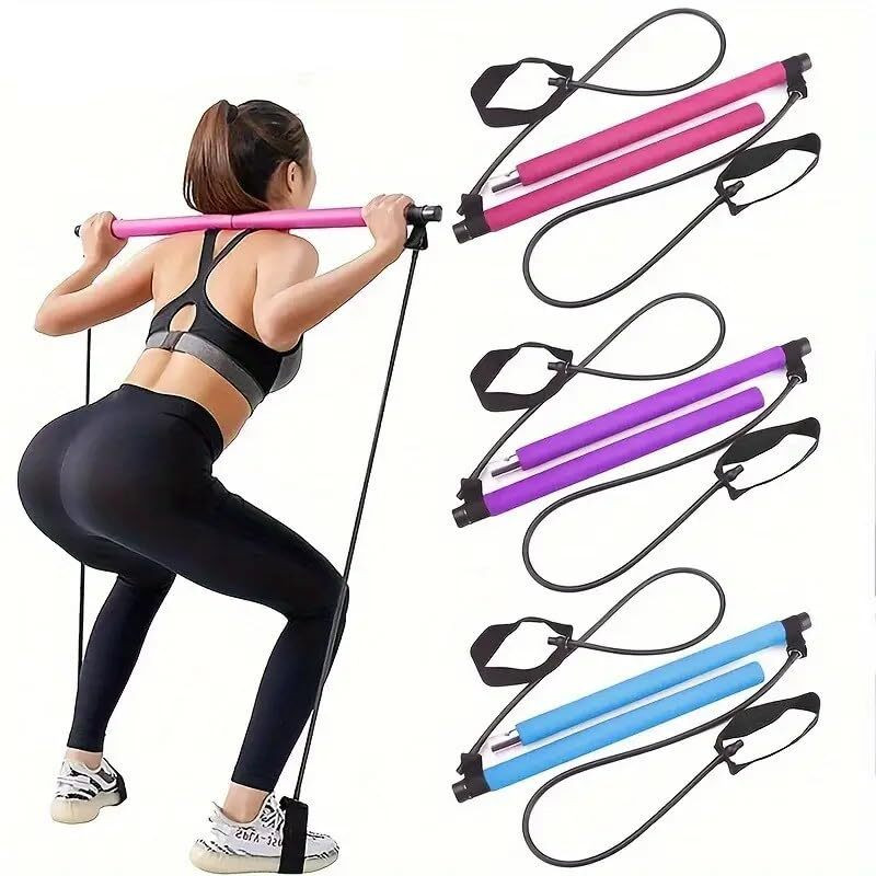 WAKTORO Pilates Bar Kit with Resistance Band Portable Exercise Stick with Foot Loop Resistance Tube(Multicolor)