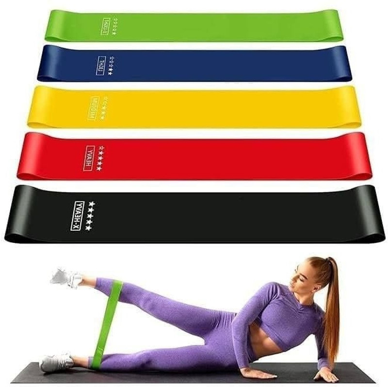 Bvolence Loop Band 24-inch Set of 5 for Physical Home Fitness Therapy Stretching Resistance Tube(GREEN || X - LIGHT, YELLOW || LIGHT, RED || MEDIUM, BLUE || HEAVY, BLACK || X- HEAVY)