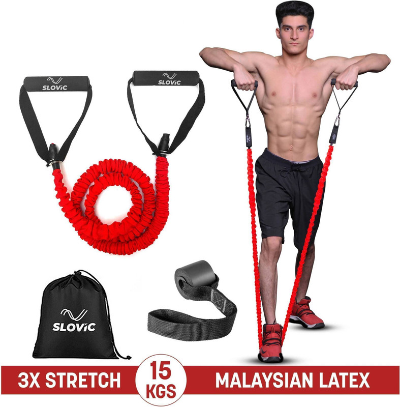SLOVIC Exercise & Stretching Tube with Nylon Protective Covering | UPTO 15KG Resistance Tube(Red)