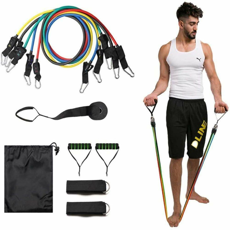 NJI 11 Pieces Resistance Band Set with Handles, Portable Toning Tubes with Door Anchor Resistance Band(Multicolor, Pack of 1)