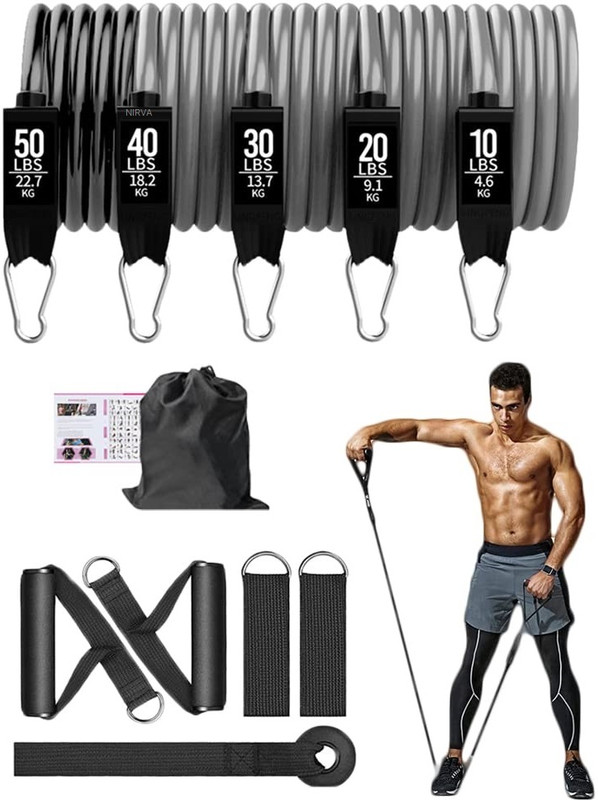 NIRVA Resistance Band Set 5 Tubes Exercise Bands With Handles Door Anchor Fitness Bands Resistance Tube(GREY & BLACK)