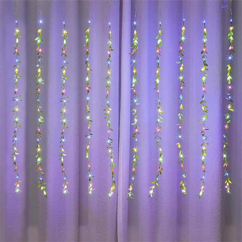 Artificial Vine Leaf Curtain LED String Light, 200L EDs 8 Modes, Remote Control 200 LEDs 3 m Multicolor Flickering, Steady Leaf Rice Lights(Pack of 1)