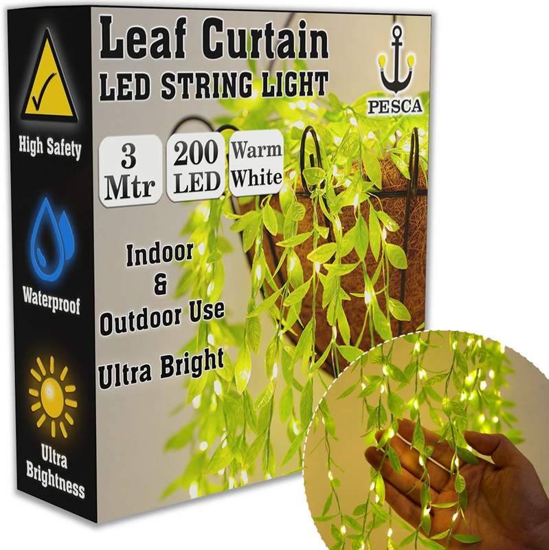 PARTY BREEZE 180 LEDs 4 m Yellow Flickering, Steady Leaf Rice Lights(Pack of 1)