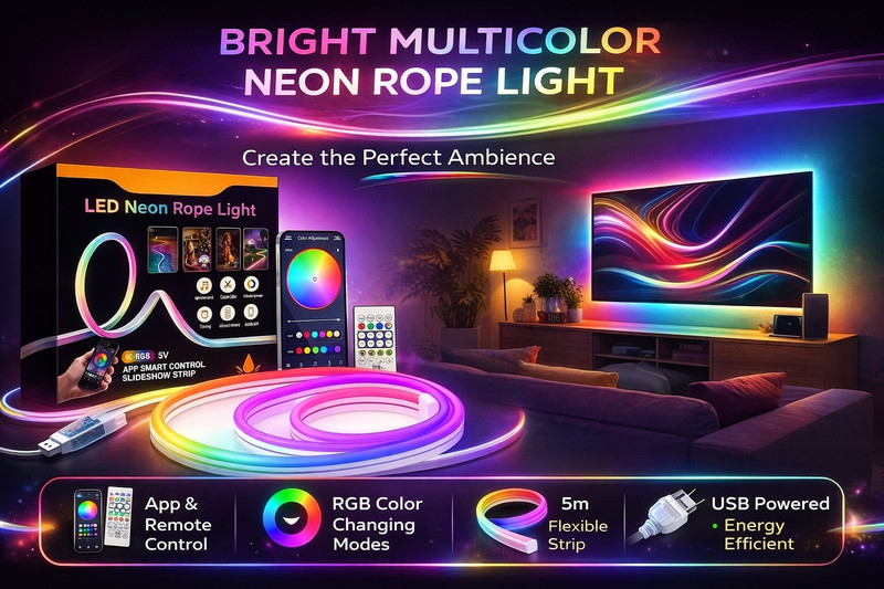 AQUABUCKET 5M RGB Neon Strip Light LED Multi Colour Lights for Home & TV Setup Light Strip