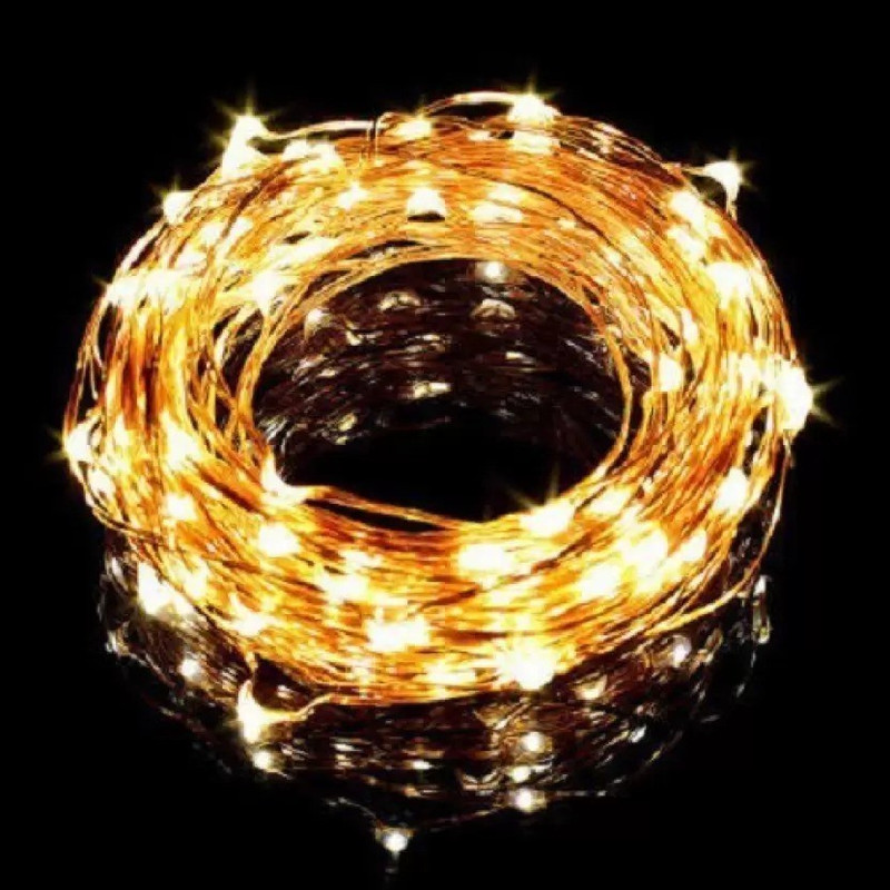 Copper String LED light 10 MTR 100 LED USB Operated Decorative Lights 100 LEDs 10 m Gold Steady Bottle Rice Lights(Pack of 1)