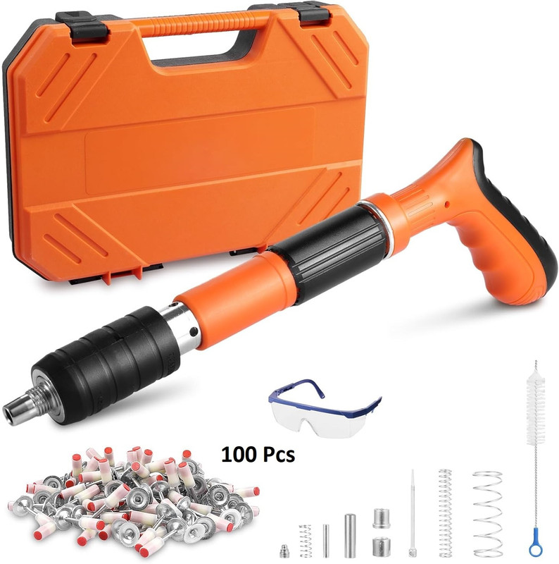 KIZJORYA Nail Gun Manual Steel Nails, Round Nails 100 pcs Rivet Heavy Duty Fast Hitting Rivet Gun