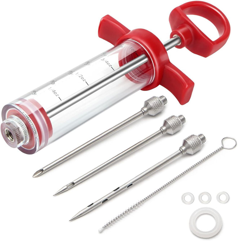 WROPZO Plastic BBQ Marinade Injector Tool Kit with Stainless Steel Needle Replacement Fillings Seasoning Injector(Pack of 3)