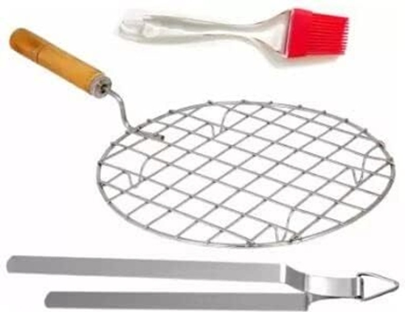 UTENCIL UNIVERSE Round Papad Roaster Roti Chimta and Butter Brush 0.1 kg Roaster(Silver)