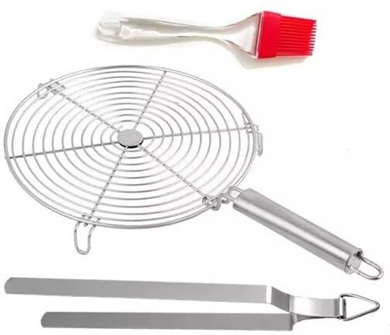 Aric Jali Barbeque Roasting Grill Net With Chapati Chimta And Coconut Mini Grater 0.5 kg Roaster(Silver, Steel)