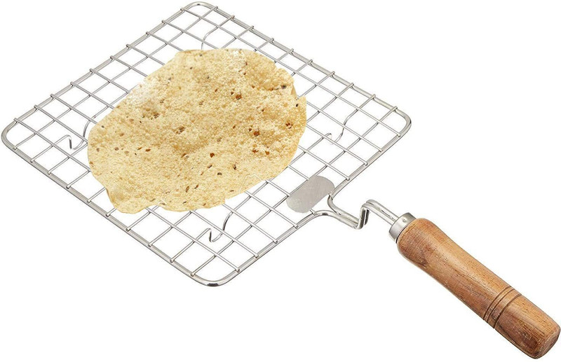 NOHUNT Stainless Steel Square Roaster With Wooden Handle For Jali,Roti Grill 1.25 kg Roaster(Brown)