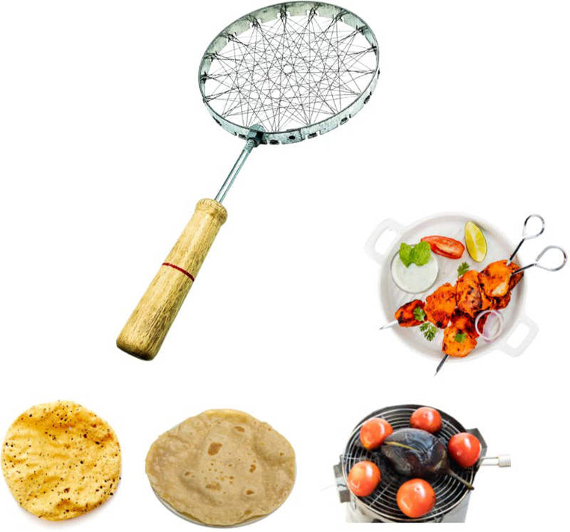 IDEAL PRIME Rust Poof Stainless Steel Papad Jali Chota Tandoor Grill Jali With Wooden Handle 1 kg Roaster(Steel)