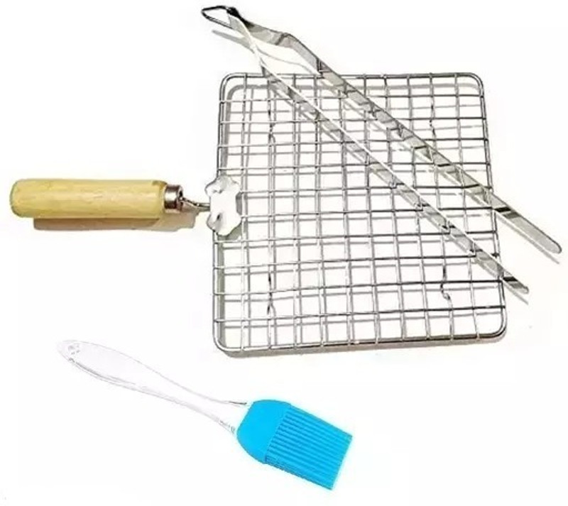 LSARI Stainless Steel Square Papad Jali Roaster With Roti Chimta Oil Brush Set g 1 kg Roaster(Silver)