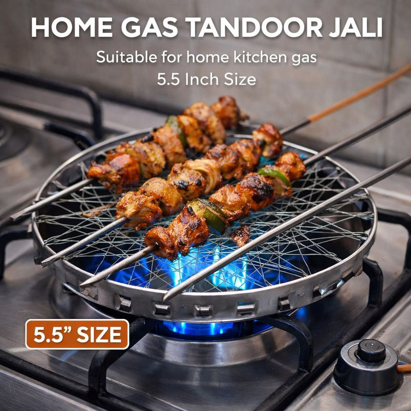 AnoraCraft Mini Tandoor Small Gas Grill LPG Gas Saver Device Papad Net 0.5 kg Roaster(Silver)