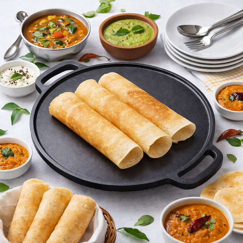 Raxit E-Mart Cast Iron Dosa Tawa 30 cm Smooth Surface for Chapati Paratha Tawa 30 cm diameter(Cast Iron, Non-stick, Induction Bottom)