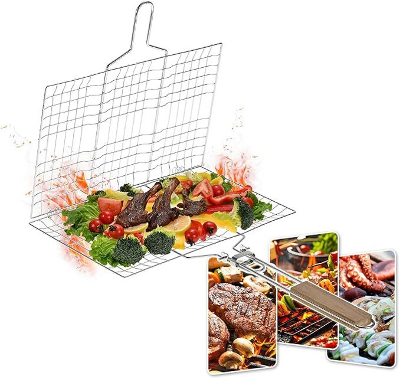 Quickjoin BBQ Barbecue Grill Grilling Basket 0.3 kg Roaster(Silver)