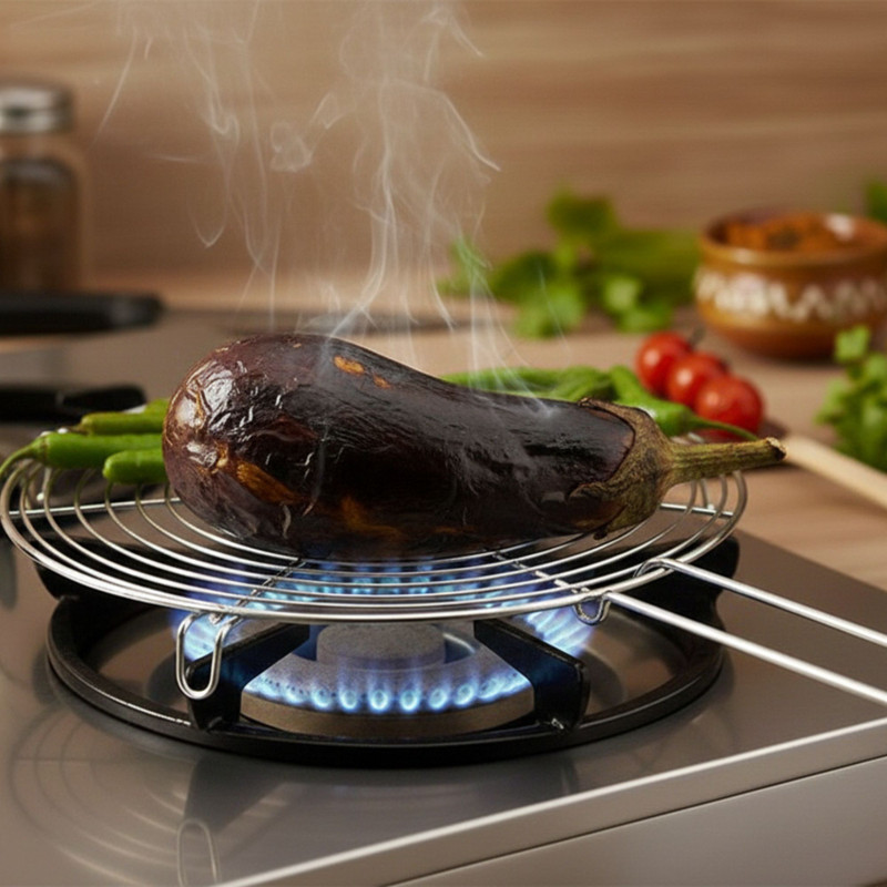Dervino 1Round Shape Roaster Grill with Handle|Stainless Steel Jali Roti|Roast Grill Veg 0.5 kg Roaster(Steel)