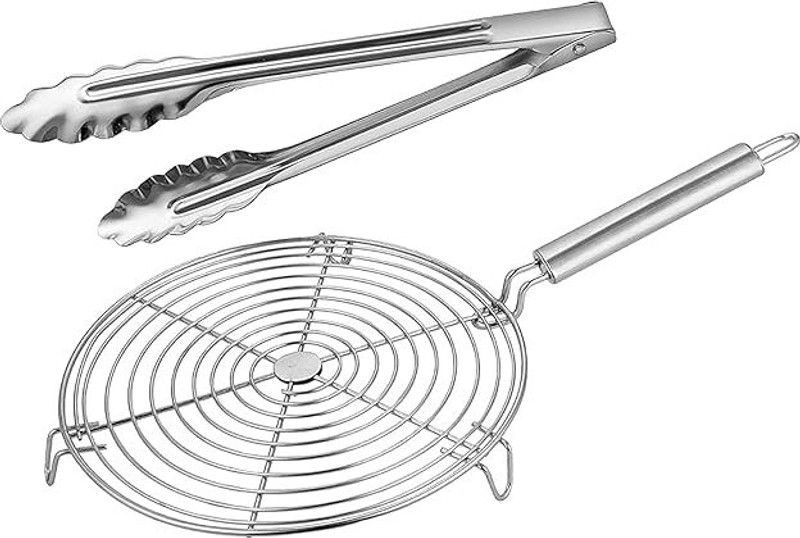 AFFODYL Stainless Steel Cooking Tong Roti Chapati, Papad Jali, Paneer Grill (Pack of 2) 1 kg Roaster(Silver)