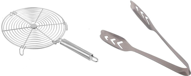 LMR3 Stainless Steel Round Roaster & Momos Tong 1 kg Roaster(Silver)