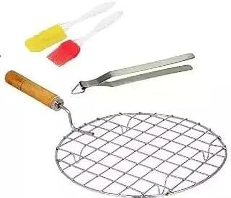 Aric Papad Jali Roast, Paneer Grill, Barbeque With Roti Chimta And Silicon Oil Brush 0.5 kg Roaster(Silver, Steel)