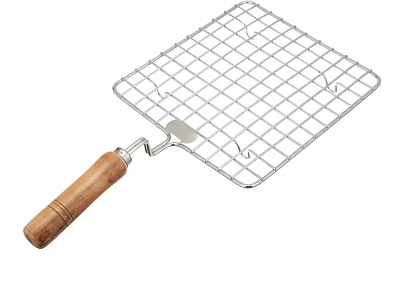 NestifyClub Steel Roti Roasting Jali Wooden Handle |Papad Roaster Net | Roasts BBQ Injector(Pack of 1)