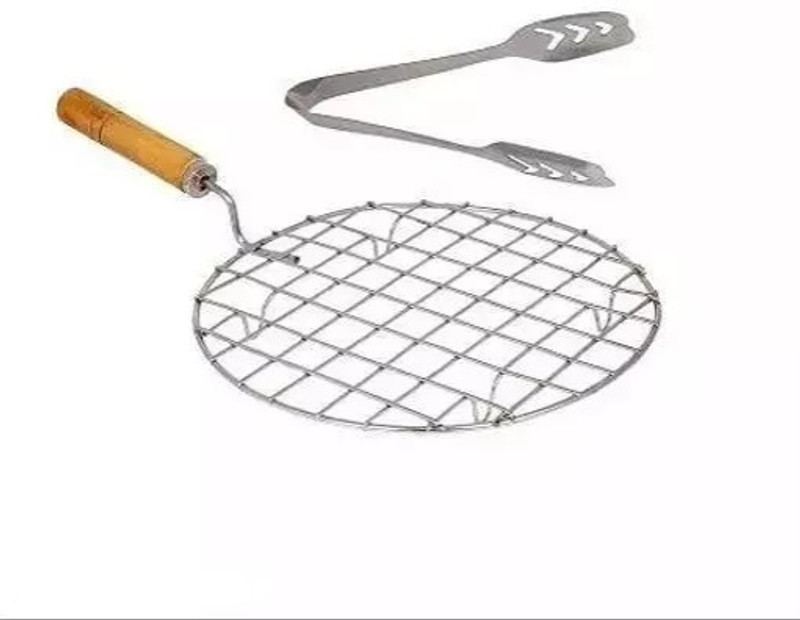 AFFODYL AFFODYL Stainless Steel Round Roaster Papad Jali With Momoa Tong (Pack of 2) 1 kg Roaster(Silver)