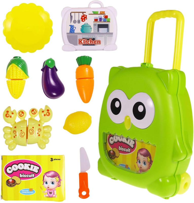 RIGHT SEARCH Suitcase Kitchen Set with Pretend Play Accessories for Kids (Green)