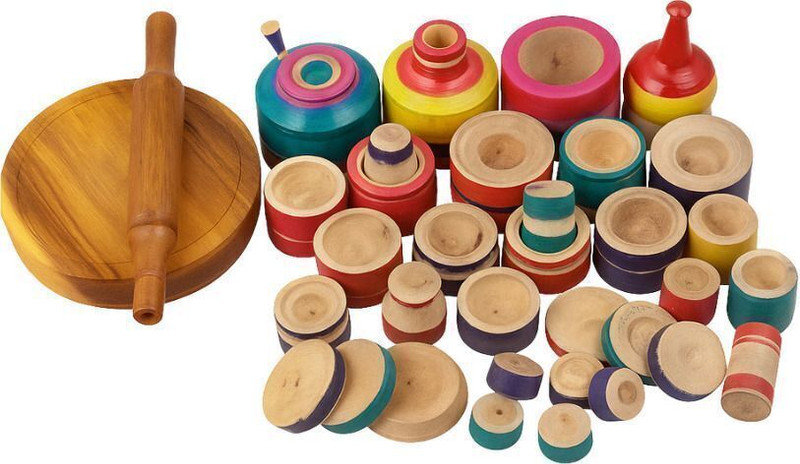 lokestore 32 Pieces kids kitchen wooden set